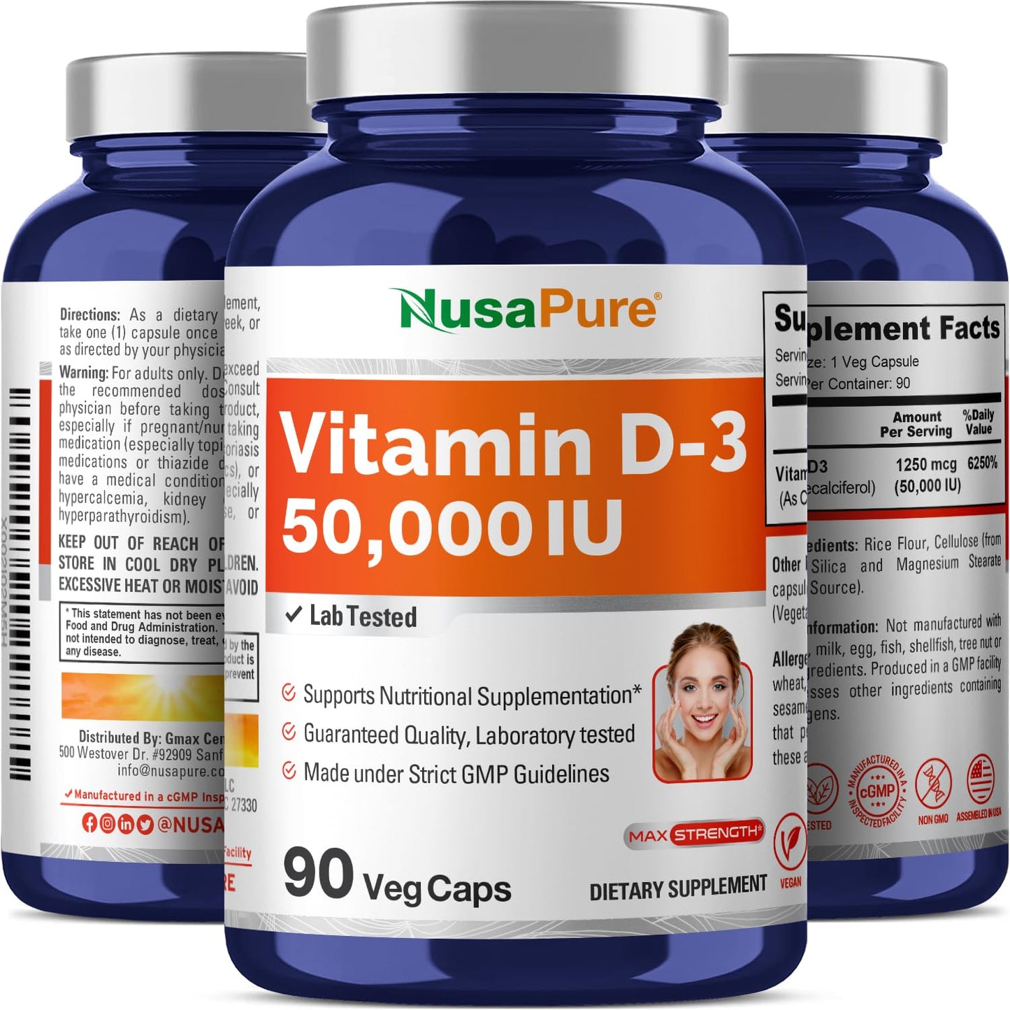 NusaPure Vitamin D3 50,000 IU 90 Veggie Capsules (Non-GMO & Vegan) - Maple Wellness Supplements