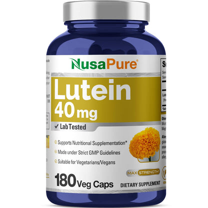 NusasPure Lutein - Suitable for Vegetarian/Vegan, Non - GMO - 40 mg - 180 Capsules - Maple Wellness Supplements