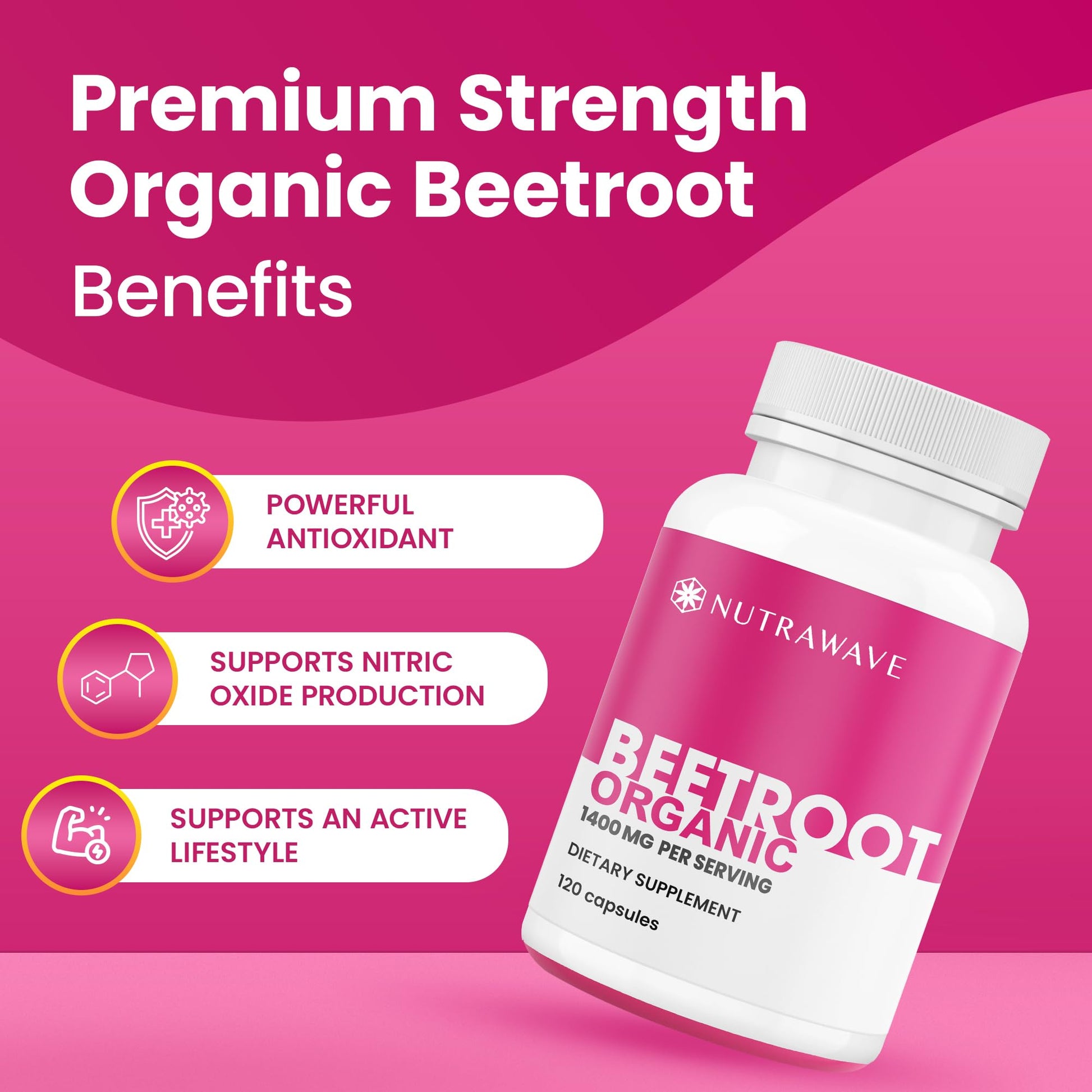 Nutra Wave 1400mg Organic Beet Root Capsules Per Serving – Nitric Oxide Booster for Men – Supports Blood Pressure, Energy, Circulation & Heart Health – Non-GMO, Vegan – 120 Capsules / 60 Day Supply - Maple Wellness Supplements