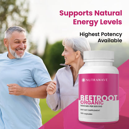 Nutra Wave 1400mg Organic Beet Root Capsules Per Serving – Nitric Oxide Booster for Men – Supports Blood Pressure, Energy, Circulation & Heart Health – Non-GMO, Vegan – 120 Capsules / 60 Day Supply - Maple Wellness Supplements