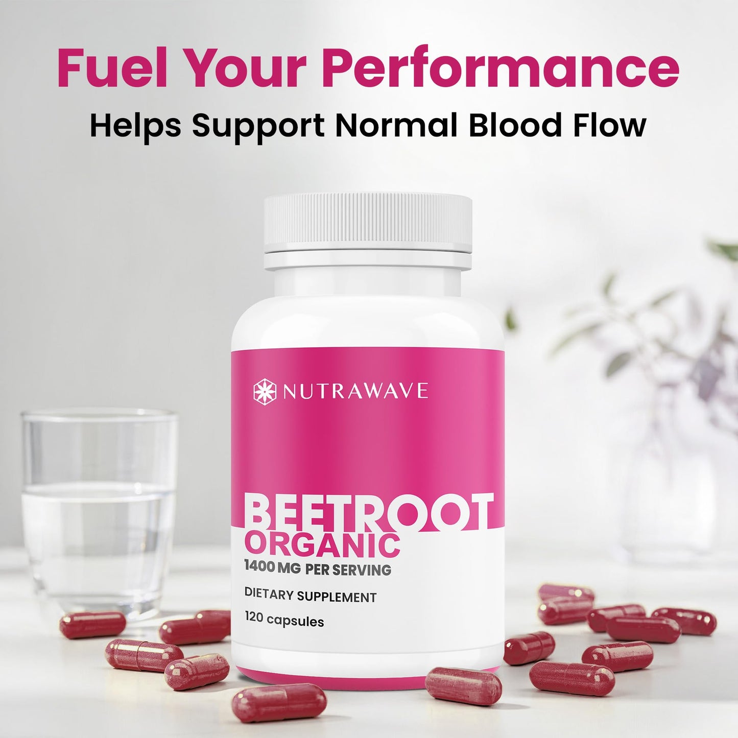 Nutra Wave 1400mg Organic Beet Root Capsules Per Serving – Nitric Oxide Booster for Men – Supports Blood Pressure, Energy, Circulation & Heart Health – Non-GMO, Vegan – 120 Capsules / 60 Day Supply - Maple Wellness Supplements