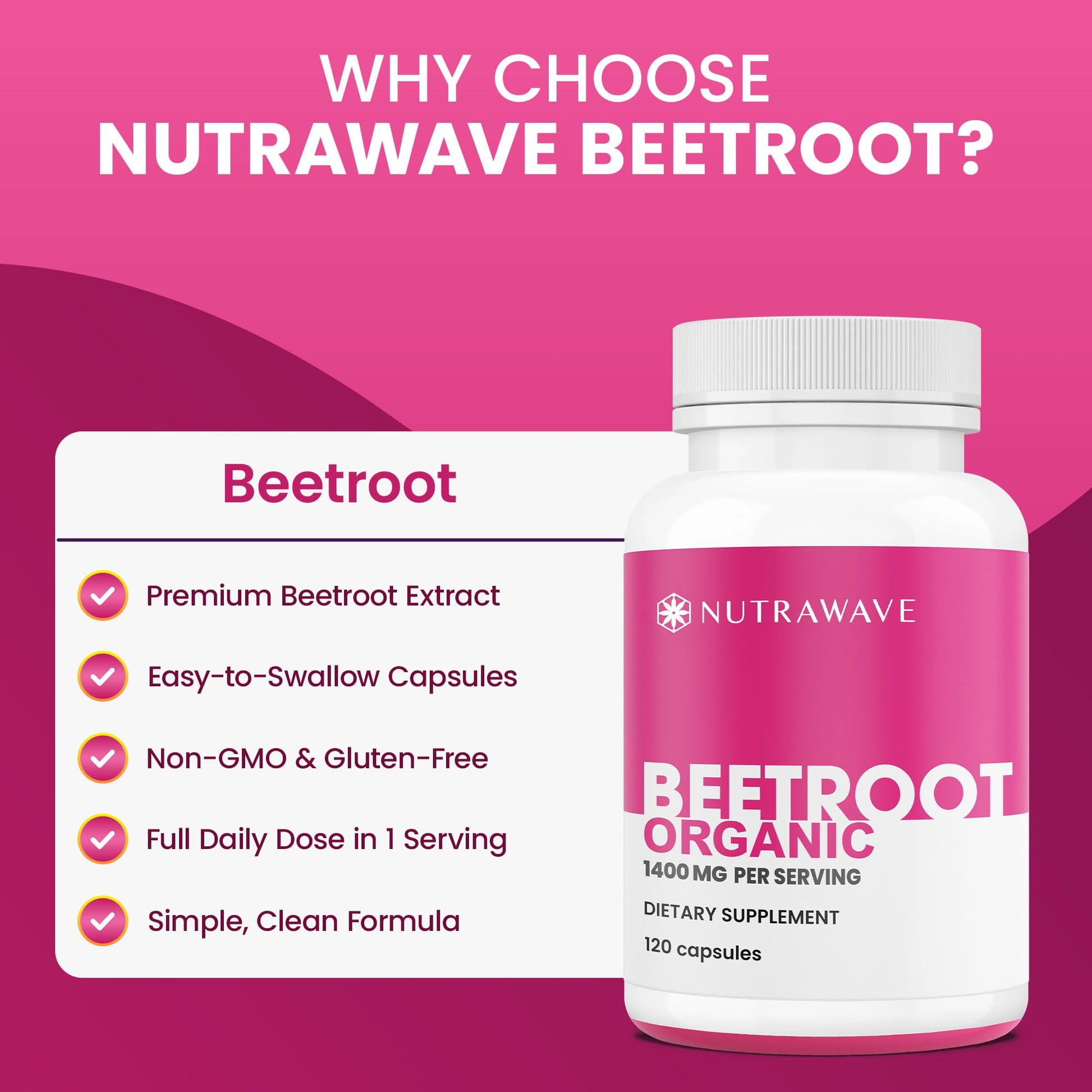 Nutra Wave 1400mg Organic Beet Root Capsules Per Serving – Nitric Oxide Booster for Men – Supports Blood Pressure, Energy, Circulation & Heart Health – Non-GMO, Vegan – 120 Capsules / 60 Day Supply - Maple Wellness Supplements
