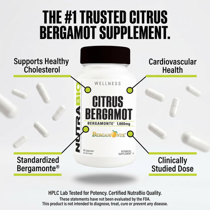 NutraBio Citrus Bergamot Bergamonte Extract Supplement, 1,000mg - May Help Promote Cardiovascular Health and Wellness, 90 Capsules - Maple Wellness Supplements