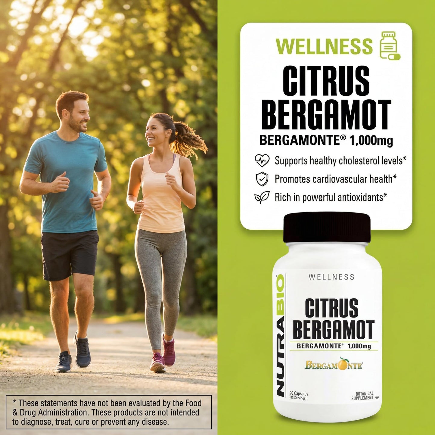 NutraBio Citrus Bergamot Bergamonte Extract Supplement, 1,000mg - May Help Promote Cardiovascular Health and Wellness, 90 Capsules - Maple Wellness Supplements