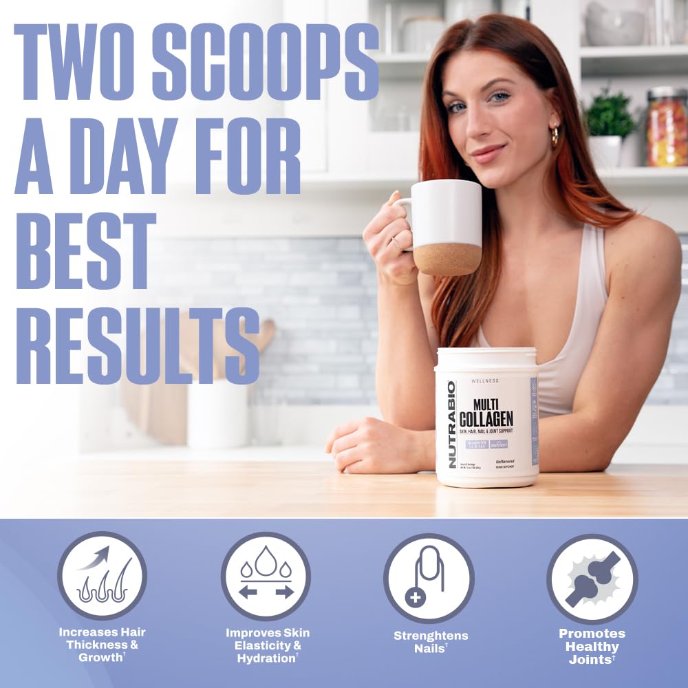 NutraBio Multi Collagen Powder - Hydrolyzed Collagen Peptides for Glowing Hair & Skin - Grass-Fed - Collagen Powder for Women and Men - 40 Servings- Unflavored - Maple Wellness Supplements