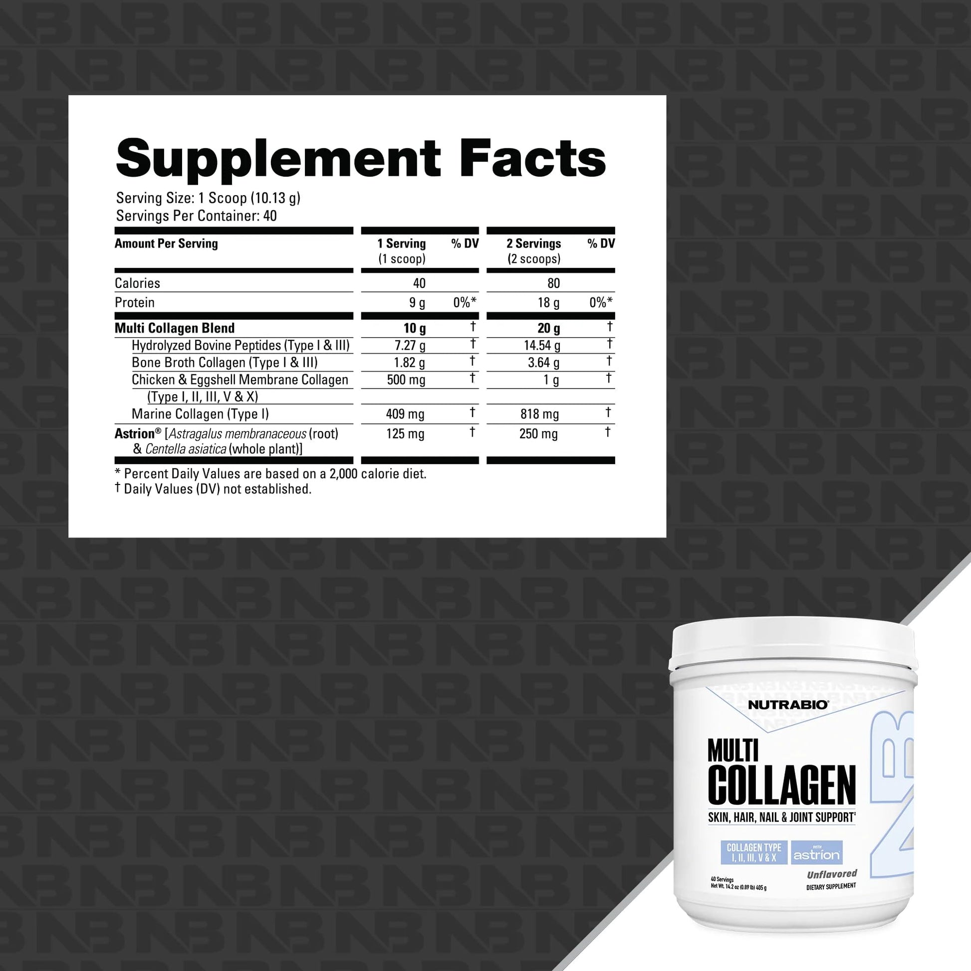 NutraBio Multi Collagen Powder - Hydrolyzed Collagen Peptides for Glowing Hair & Skin - Grass-Fed - Collagen Powder for Women and Men - 40 Servings- Unflavored - Maple Wellness Supplements