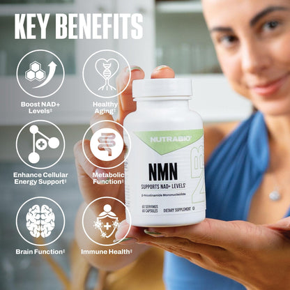 NutraBio NMN - NAD Supplement, Longevity Support, Boost NAD Levels, Increase Cellular Energy, Brain Health, Healthy Aging- 60 Servings- 60 Capsules - Maple Wellness Supplements