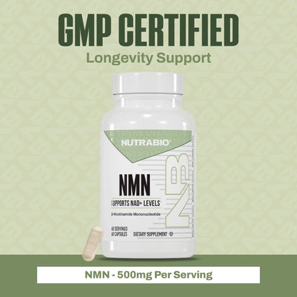 NutraBio NMN - NAD Supplement, Longevity Support, Boost NAD Levels, Increase Cellular Energy, Brain Health, Healthy Aging- 60 Servings- 60 Capsules - Maple Wellness Supplements