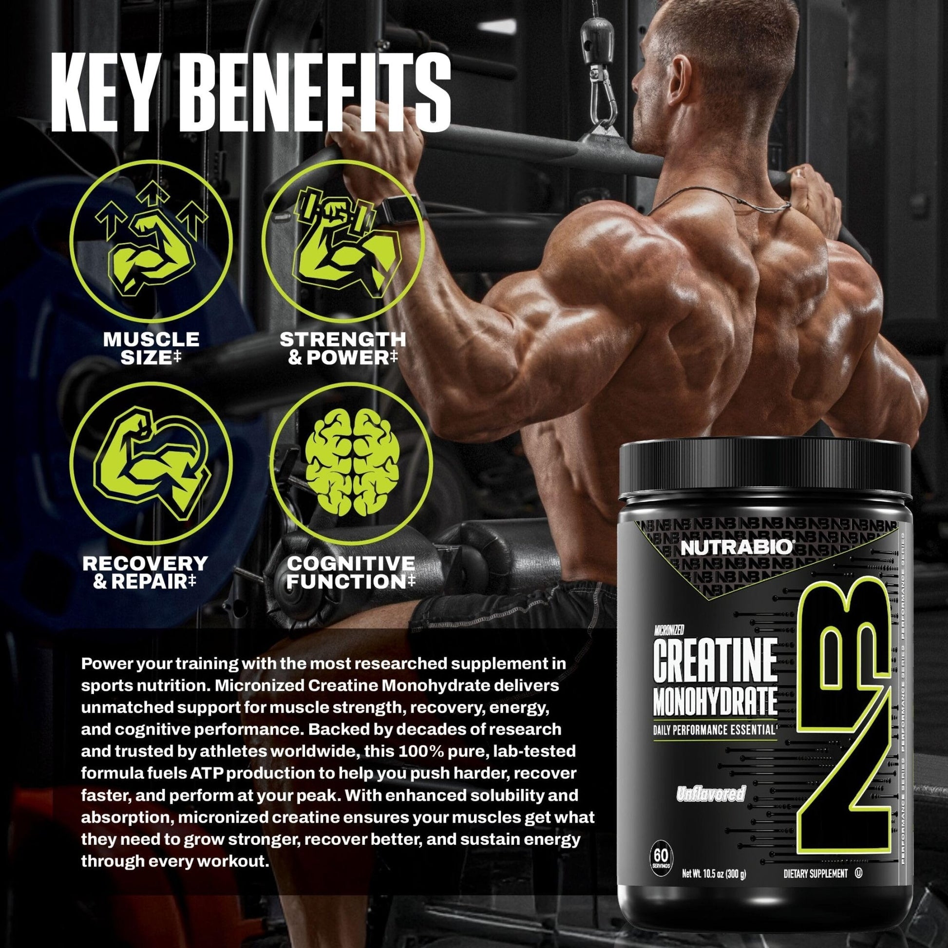 NutraBio Pure Micronized Creatine Monohydrate Powder Supplement, Unflavored, (300 g) - Supports Bulk Muscle Energy, Recovery, and Strength - HPLC Tested Creatine - Maple Wellness Supplements