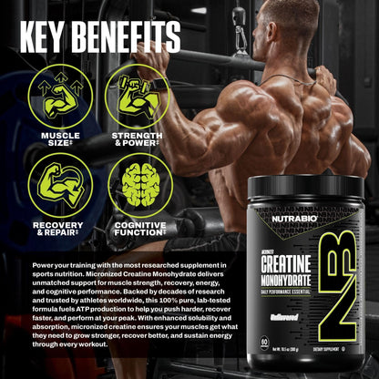NutraBio Pure Micronized Creatine Monohydrate Powder Supplement, Unflavored, (300 g) - Supports Bulk Muscle Energy, Recovery, and Strength - HPLC Tested Creatine - Maple Wellness Supplements