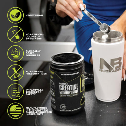 NutraBio Pure Micronized Creatine Monohydrate Powder Supplement, Unflavored, (300 g) - Supports Bulk Muscle Energy, Recovery, and Strength - HPLC Tested Creatine - Maple Wellness Supplements