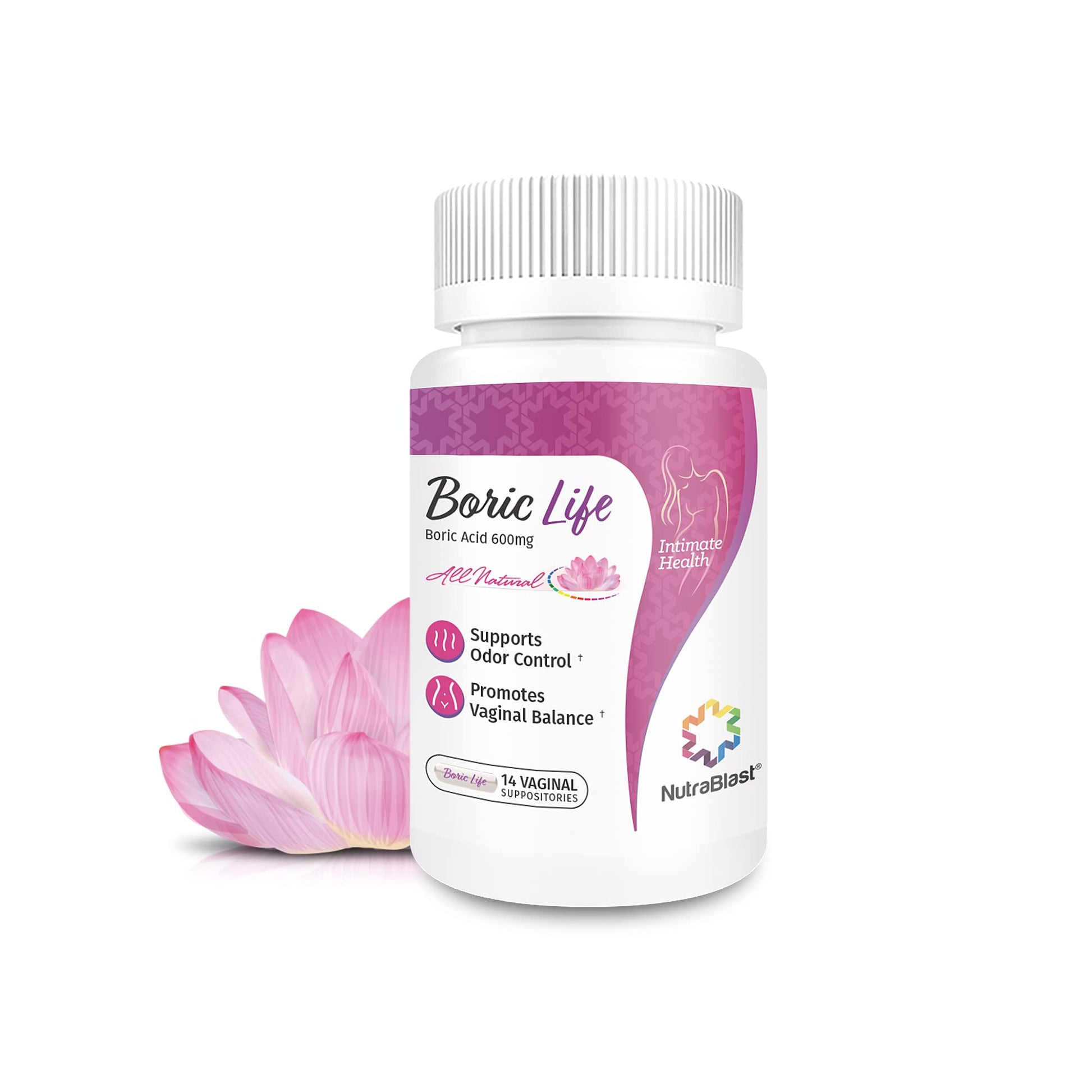 NutraBlast Boric Acid Suppositories - 100% Pure Made in USA - Boric Life Intimate Health Support (14 Count) - Maple Wellness Supplements
