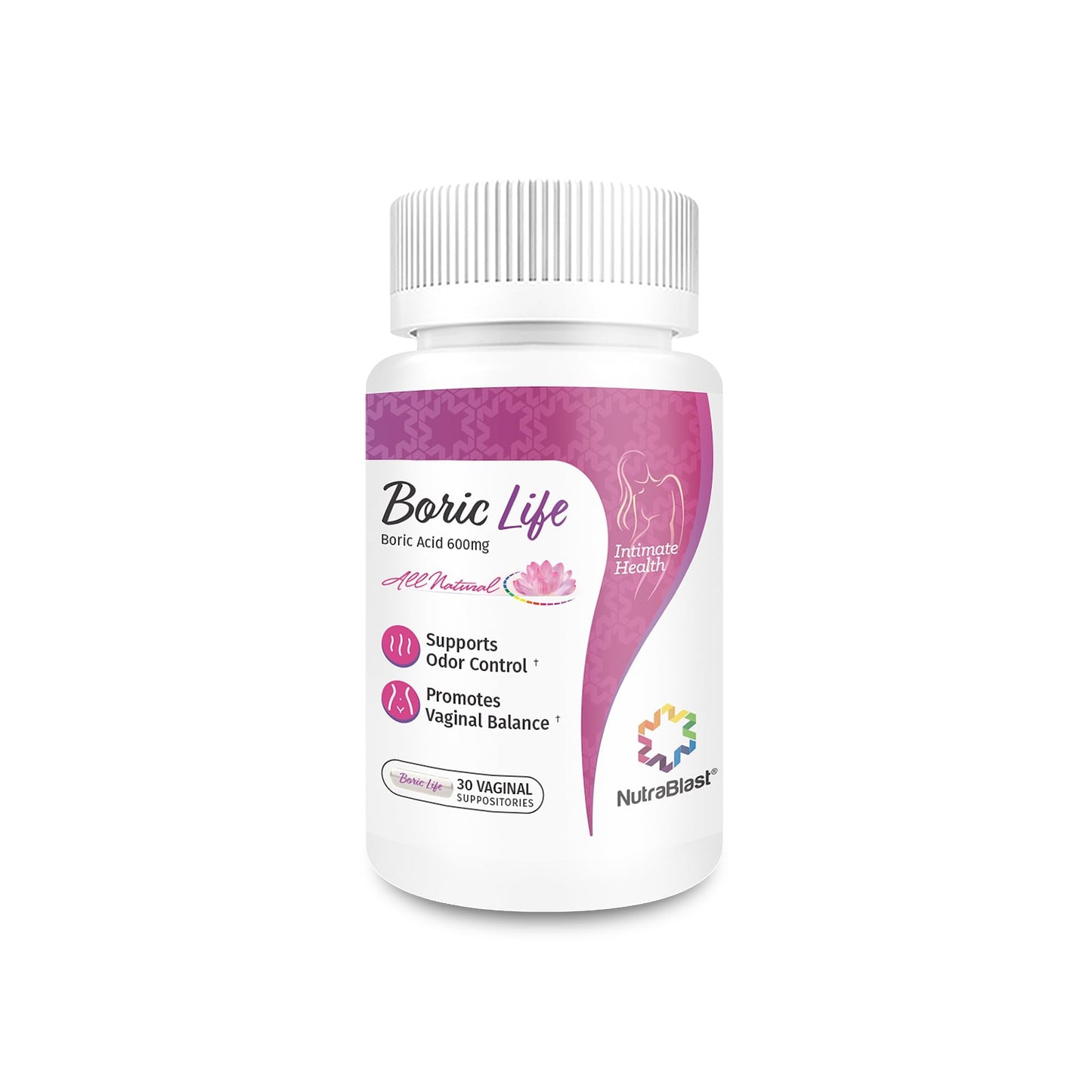 NutraBlast Boric Acid Suppositories - 100% Pure Made in USA - Boric Life Intimate Health Support (30 Count) - Maple Wellness Supplements