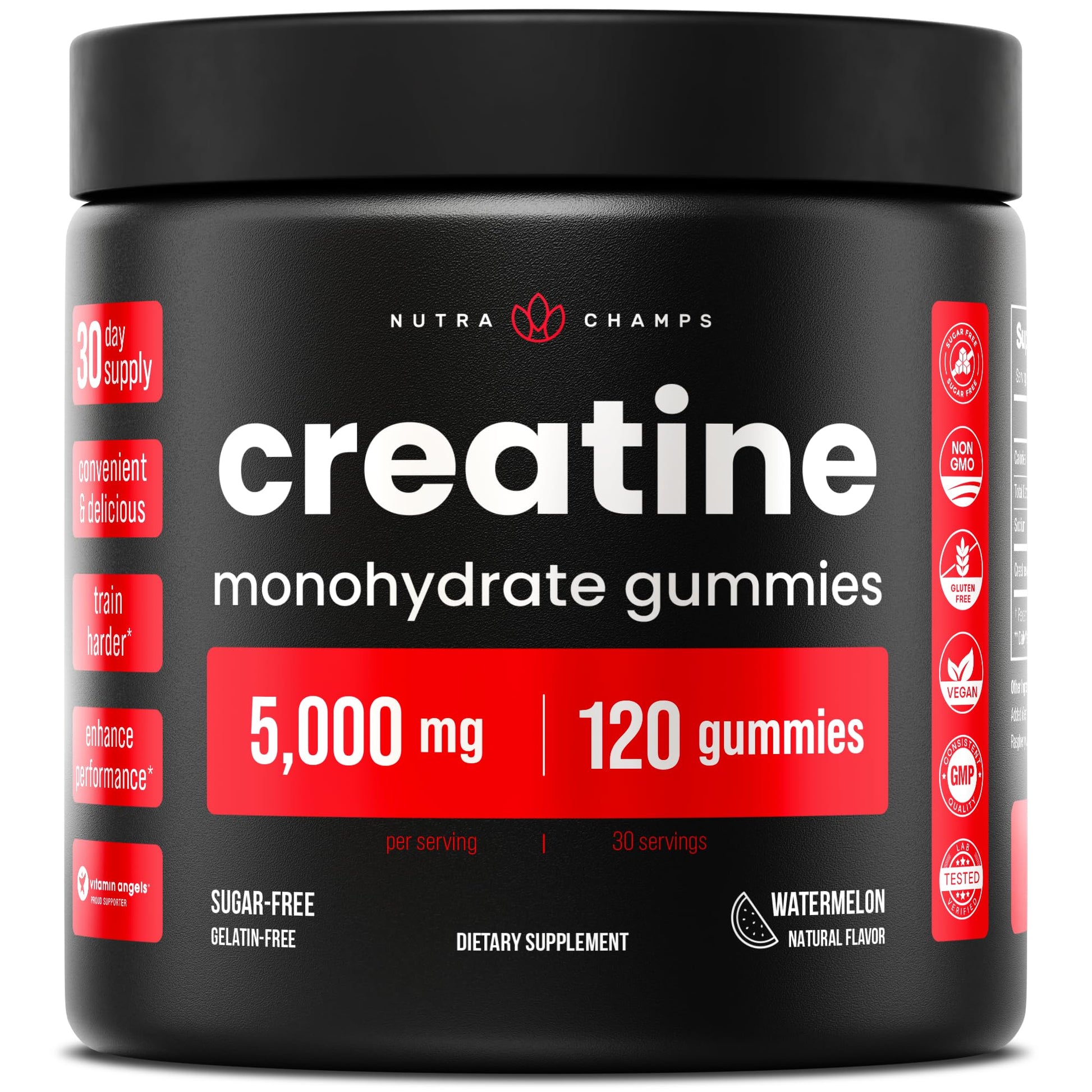 NutraChamps 120 Creatine Gummies for Men & Women - 5g Sugar Free Chewable Creatine Monohydrate Gummies - Supports Protein Synthesis, Muscle Recovery & Workout Performance - Maple Wellness Supplements
