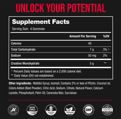 NutraChamps 120 Creatine Gummies for Men & Women - 5g Sugar Free Chewable Creatine Monohydrate Gummies - Supports Protein Synthesis, Muscle Recovery & Workout Performance - Maple Wellness Supplements