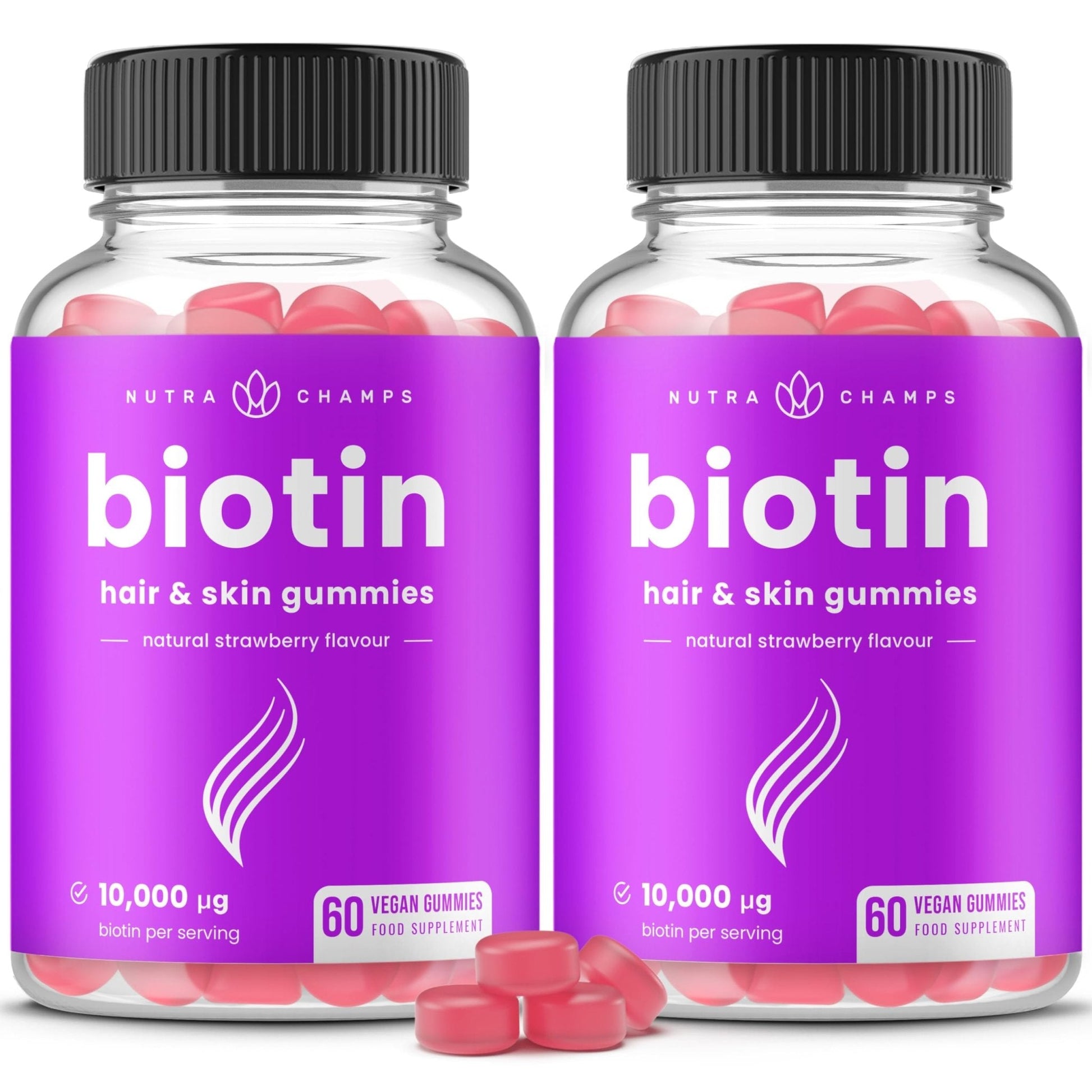 NutraChamps (2 Pack) Biotin Gummies 10,000mcg [High Potency] for Healthy Hair, Skin & Nails for Adults & Kids - 5000mcg in Each Gummy Vitamin - Vegan, Non-GMO - Maple Wellness Supplements