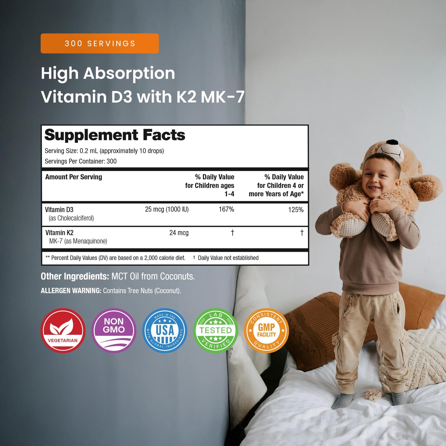 NutraChamps Kids Vitamin D 3 K2 Drops, Vitamin D3 & K2 MK-7, Liquid Vitamin D for Kids 1000 IU, Healthy Bones, Heart & Immune System, - Maple Wellness Supplements