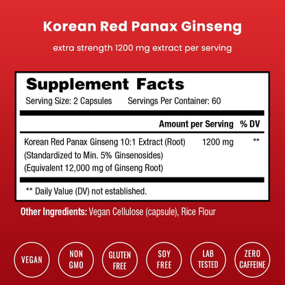 NutraChamps Korean Red Panax Ginseng Capsules | Extra Strength Ginsenosides for Energy, Focus, Performance, Vitality & Immune Support - Maple Wellness Supplements