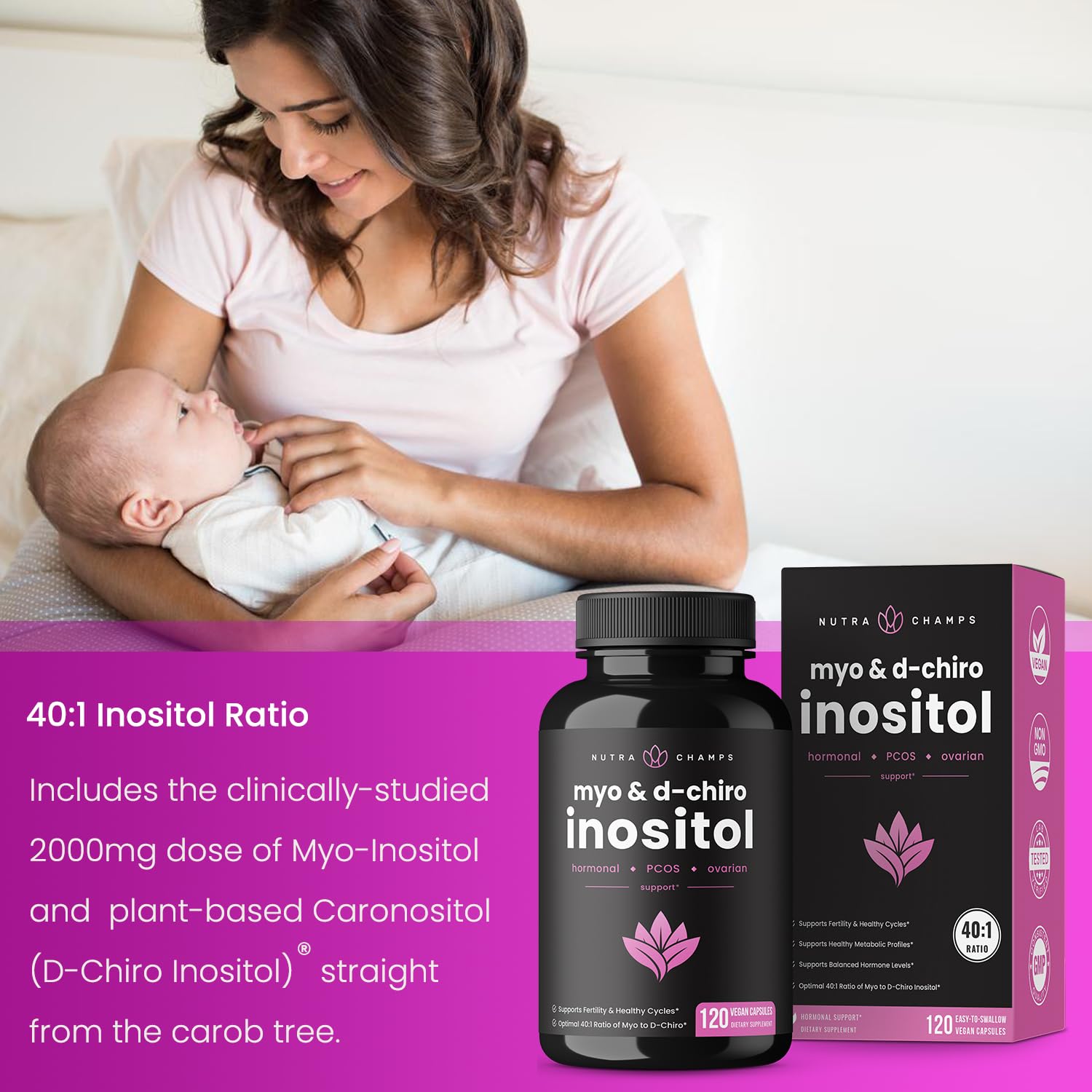 NutraChamps Myo-Inositol & D-Chiro Inositol Supplement | Ovarian & PCOS Support - Maple Wellness Supplements