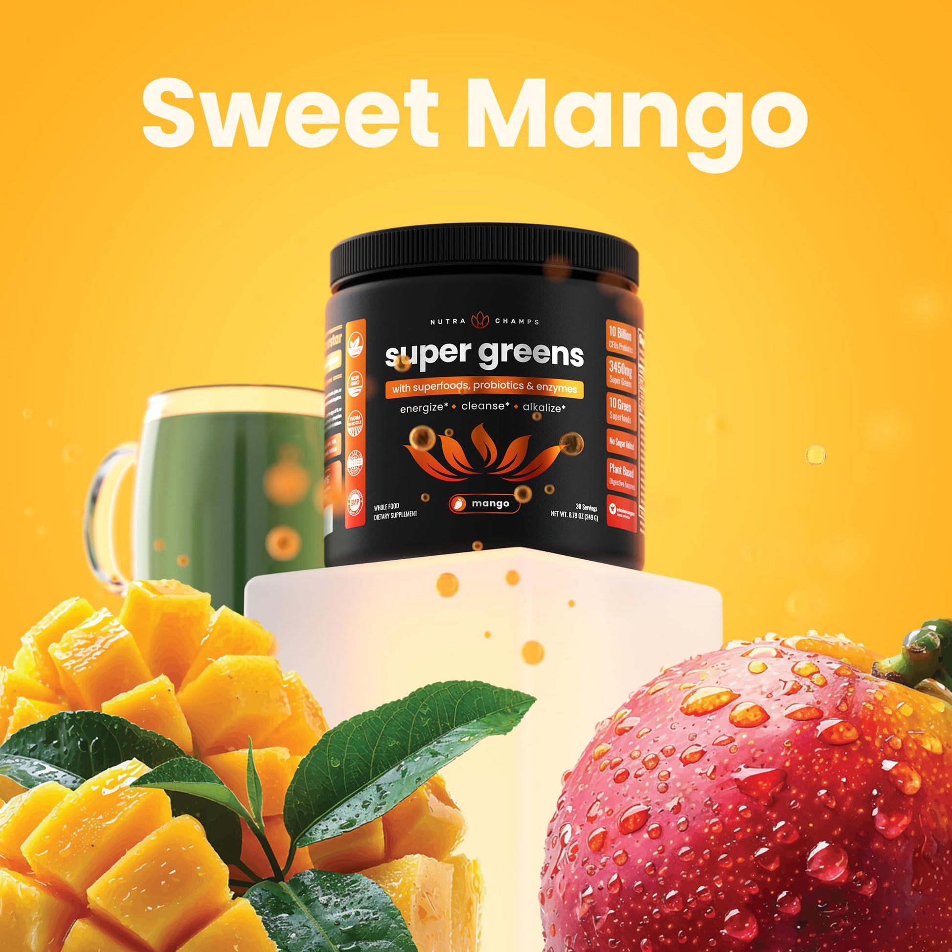 NutraChamps Super Greens Powder Premium Superfood | 20+ Organic Green Veggie Whole Foods | Wheat Grass, Spirulina, Chlorella | Antioxidant, Digestive Enzyme - Maple Wellness Supplements