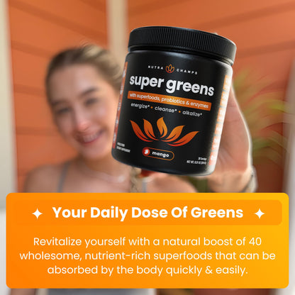 NutraChamps Super Greens Powder Premium Superfood | 20+ Organic Green Veggie Whole Foods | Wheat Grass, Spirulina, Chlorella | Antioxidant, Digestive Enzyme - Maple Wellness Supplements