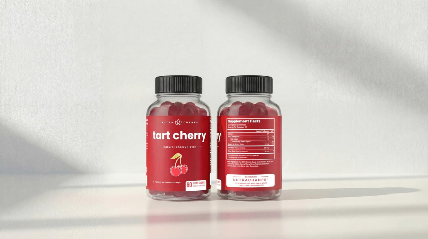 NutraChamps Tart Cherry Gummies - Tart Cherry Extract with Celery Seed - 60 Vegan Gummies (2-Pack) - Maple Wellness Supplements