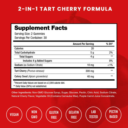 NutraChamps Tart Cherry Gummies - Tart Cherry Extract with Celery Seed - 60 Vegan Gummies (2-Pack) - Maple Wellness Supplements