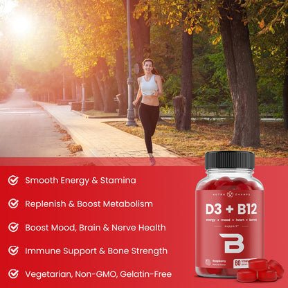 NutraChamps Vitamin D3 & B12, Methyl B12 Gummies for Adults & Kids, Enhanced with Vitamin D 3 & B9 Vitamin Folate, Natural Energy, Mood - Maple Wellness Supplements