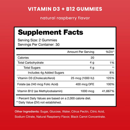 NutraChamps Vitamin D3 & B12, Methyl B12 Gummies for Adults & Kids, Enhanced with Vitamin D 3 & B9 Vitamin Folate, Natural Energy, Mood - Maple Wellness Supplements
