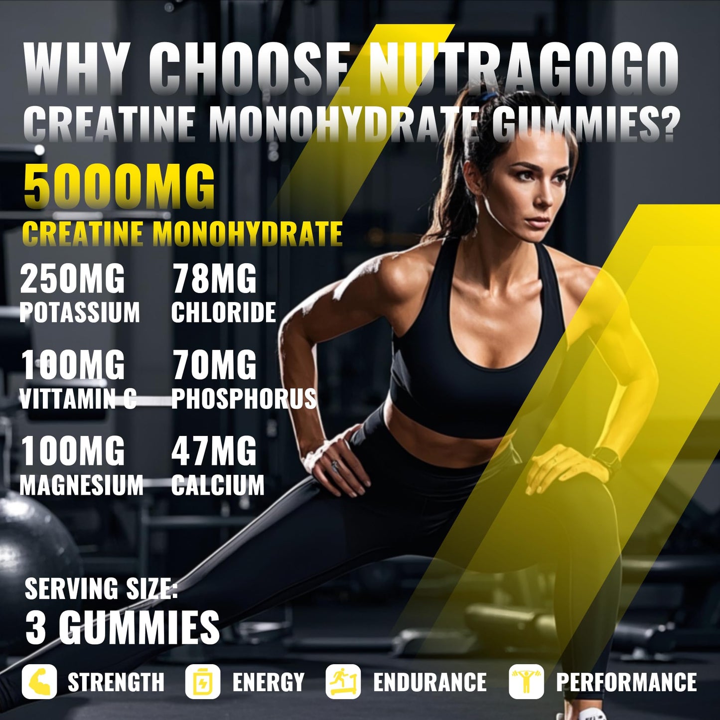 NUTRAGOGO NSF Certified Creatine Gummy - Creatine Monohydrate Gummies for Men & Women-5g of Creatine Monohydrate per Serving - Sugar Free,Vegan, Pineapple Electrolyte Chews, 135 Count - Maple Wellness Supplements