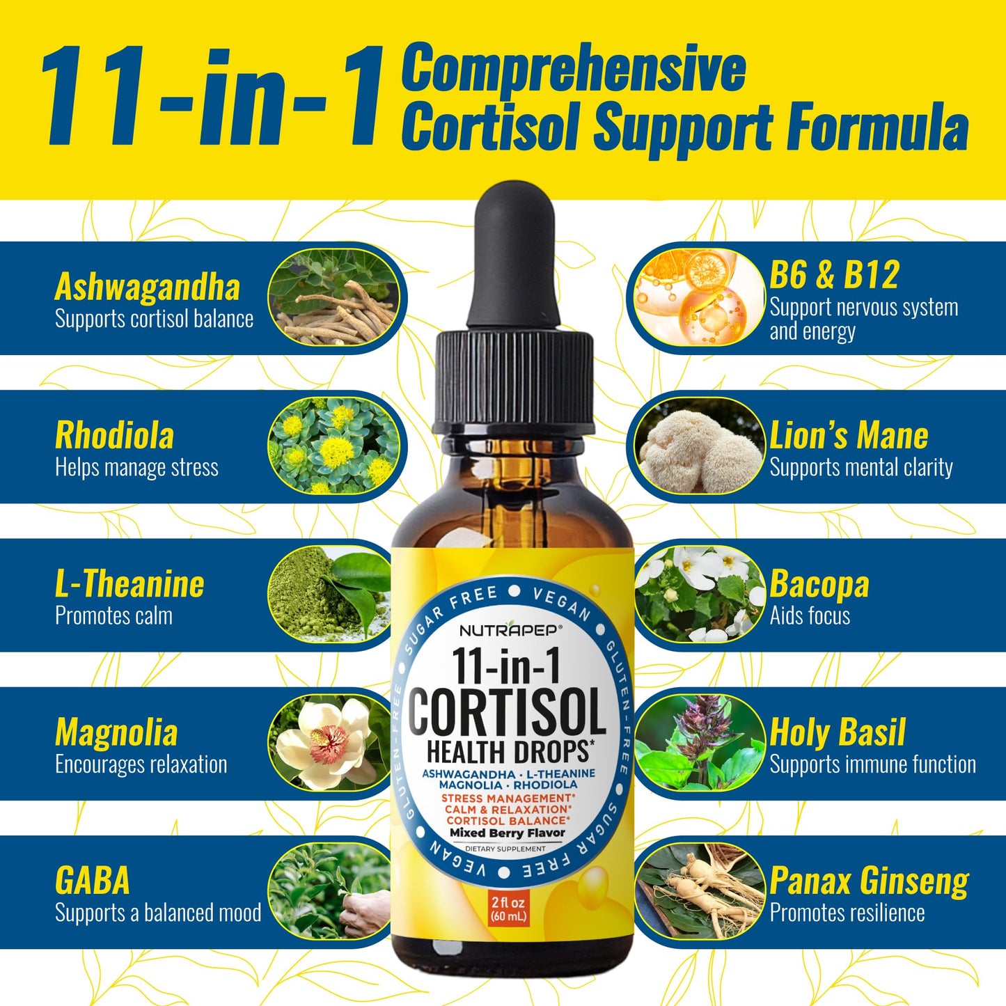 NutraPep Cortisol Detox Liquid Drops for Women Men - Cortisol Reducer Supplement Support Wellness Cleanse Balance Stress Mood Sleep Focus - Lower Cortisol Levels with Ashwagandha L-Theanine Magnolia - Maple Wellness Supplements