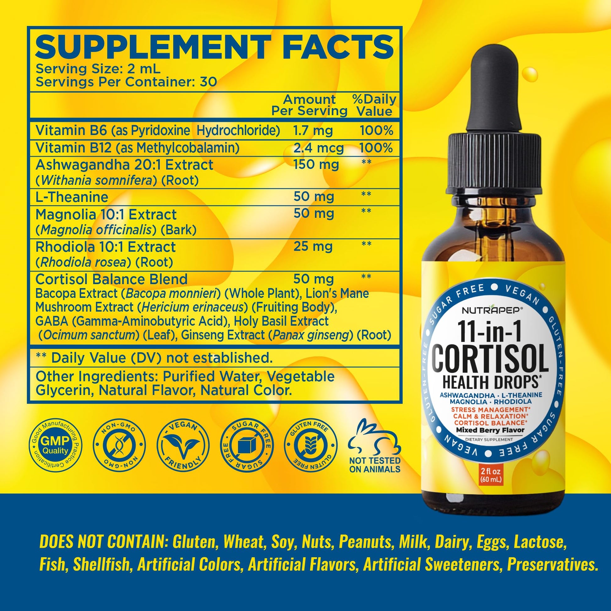 NutraPep Cortisol Detox Liquid Drops for Women Men - Cortisol Reducer Supplement Support Wellness Cleanse Balance Stress Mood Sleep Focus - Lower Cortisol Levels with Ashwagandha L-Theanine Magnolia - Maple Wellness Supplements