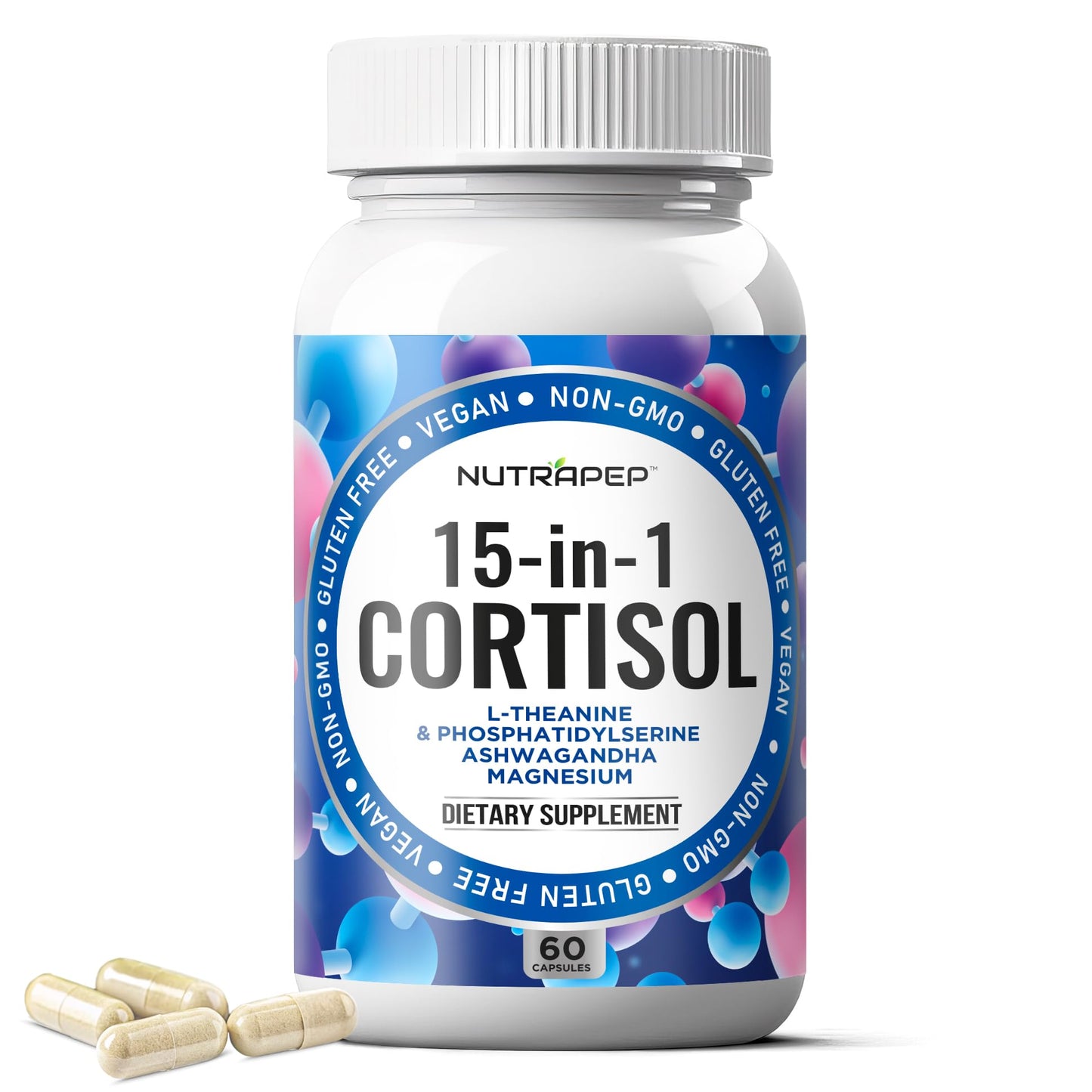 NutraPep Cortisol Detox Supplement Men Women - Reduce Lower Cortisol High Cortisol Reducer Blocker Control - Supports Stress Mood Rest Adrenal Calm Relax with Ashwagandha L-Theanine Magnesium - Maple Wellness Supplements