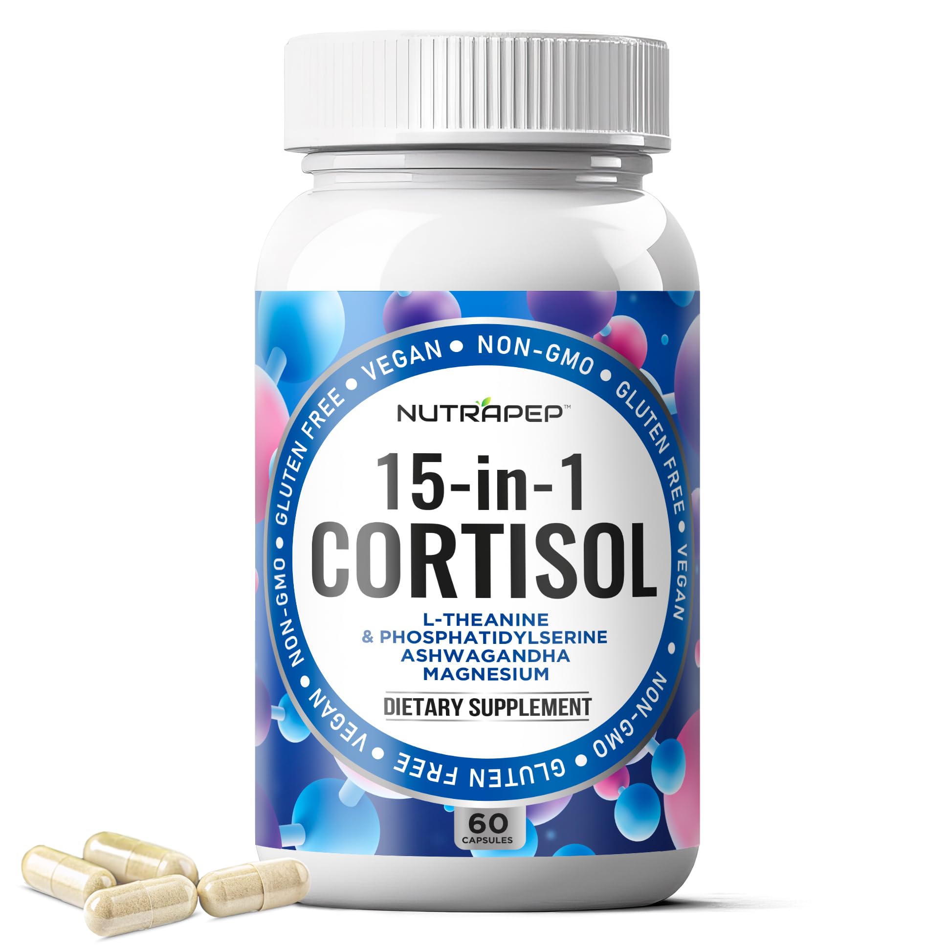 NutraPep Cortisol Detox Supplement Men Women - Reduce Lower Cortisol High Cortisol Reducer Blocker Control - Supports Stress Mood Rest Adrenal Calm Relax with Ashwagandha L-Theanine Magnesium - Maple Wellness Supplements