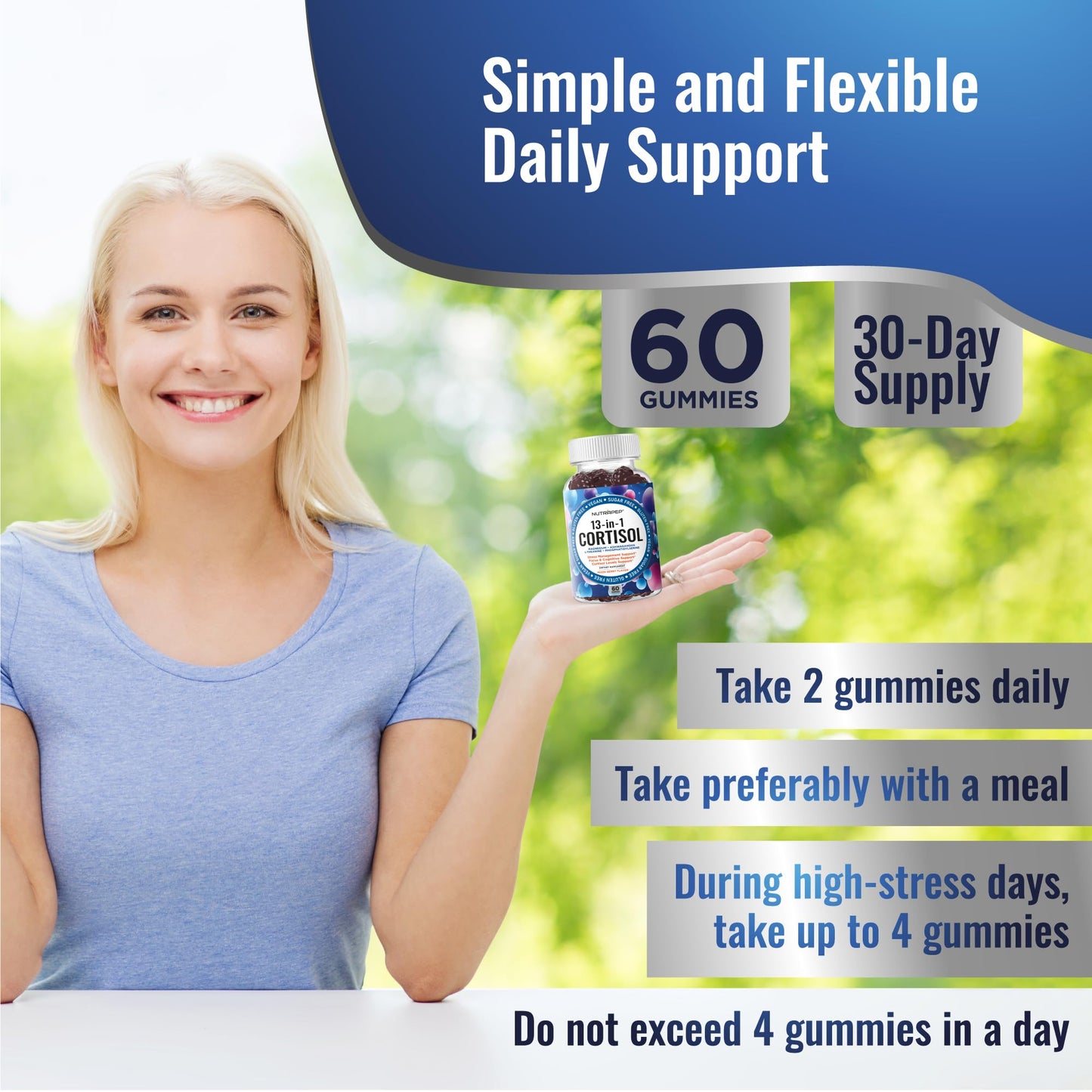 NutraPep Cortisol Gummies for Women Men - 13-in-1 High Cortisol Reducer with Ashwagandha Magnesium L-theanine Rhodiola Rosea - Daily Cortisol Detox Manager for Stress Focus Support - Vegan Sugar Free - Maple Wellness Supplements