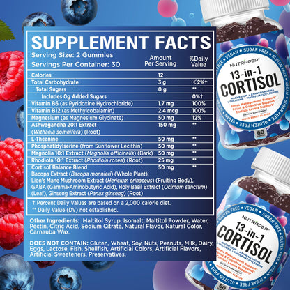 NutraPep Cortisol Gummies for Women Men - 13-in-1 High Cortisol Reducer with Ashwagandha Magnesium L-theanine Rhodiola Rosea - Daily Cortisol Detox Manager for Stress Focus Support - Vegan Sugar Free - Maple Wellness Supplements
