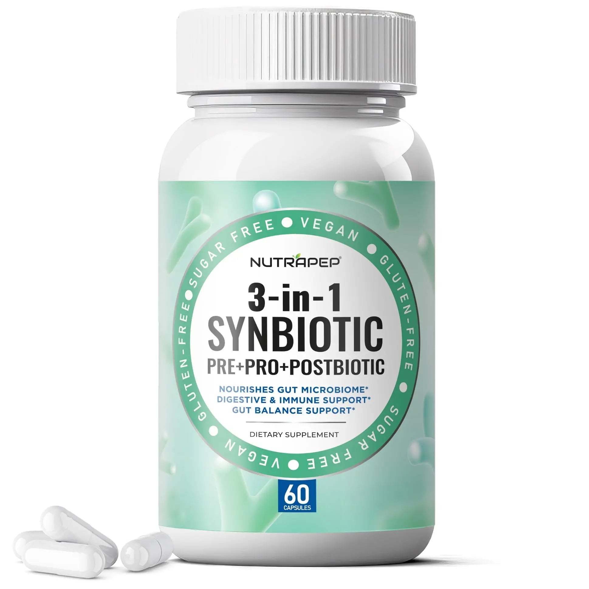 NutraPep Synbiotics Probiotic Prebiotic Postbiotic - Daily Gut Health Support with Pre Pro & Post Biotics for Men Women - Digestive & Immune Support Balance Synbiotic Supplement - Vegan Gluten Free - Maple Wellness Supplements