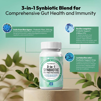 NutraPep Synbiotics Probiotic Prebiotic Postbiotic - Daily Gut Health Support with Pre Pro & Post Biotics for Men Women - Digestive & Immune Support Balance Synbiotic Supplement - Vegan Gluten Free - Maple Wellness Supplements