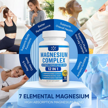 Nutrapure Magnesium Complex 7 Elemental Supplement - Magnesio Complex 1000mg Forms Including Glycinate, Citrate, Malate, Taurate Chelated | Energy Support | Vegan Non-GMO, 90 Capsules (2) - Maple Wellness Supplements