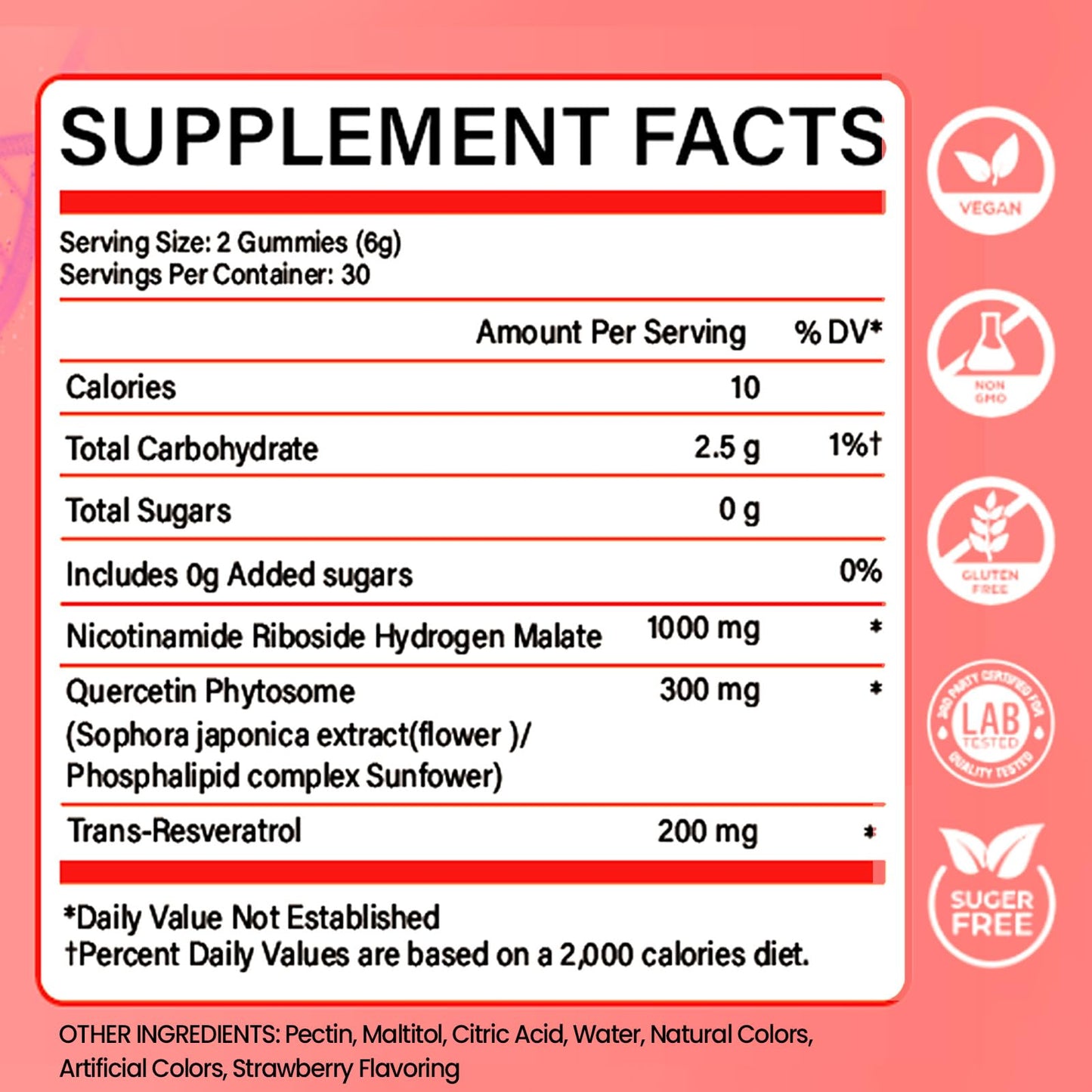 NUTRATASTE HEALTHIER CHOICE RICHER TASTE NAD⁺ Gummies Supplement for Anti-Aging, Energy & Focus Boost | Resveratrol, Nicotinamide Riboside | Strawberry Flavor, Vegan, Sugar-Free,60 Count (Pack of 1) - Maple Wellness Supplements