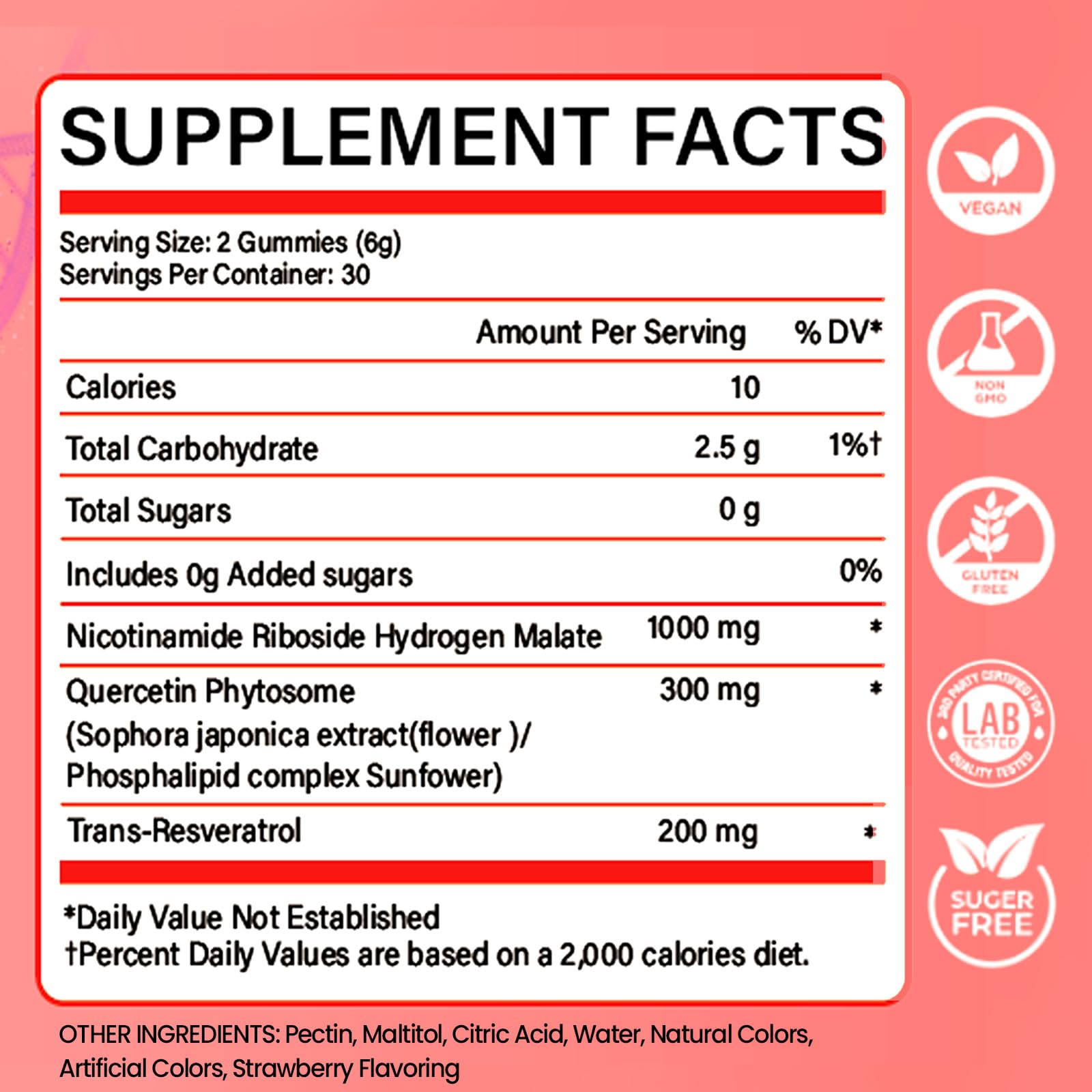 NUTRATASTE HEALTHIER CHOICE RICHER TASTE NAD⁺ Gummies Supplement for Anti-Aging, Energy & Focus Boost | Resveratrol, Nicotinamide Riboside | Strawberry Flavor, Vegan, Sugar-Free,60 Count (Pack of 1) - Maple Wellness Supplements