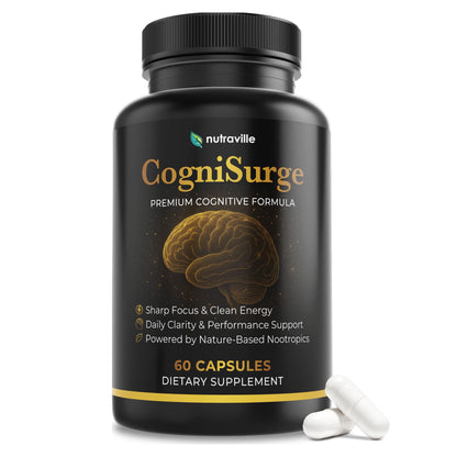 Nutraville CogniSurge Nootropics Brain Support Supplement for Memory and Focus - Nature-Powered Lion's Mane Supplement Capsules with Shilajit - No Caffeine or Stimulants - 30 Servings - Maple Wellness Supplements