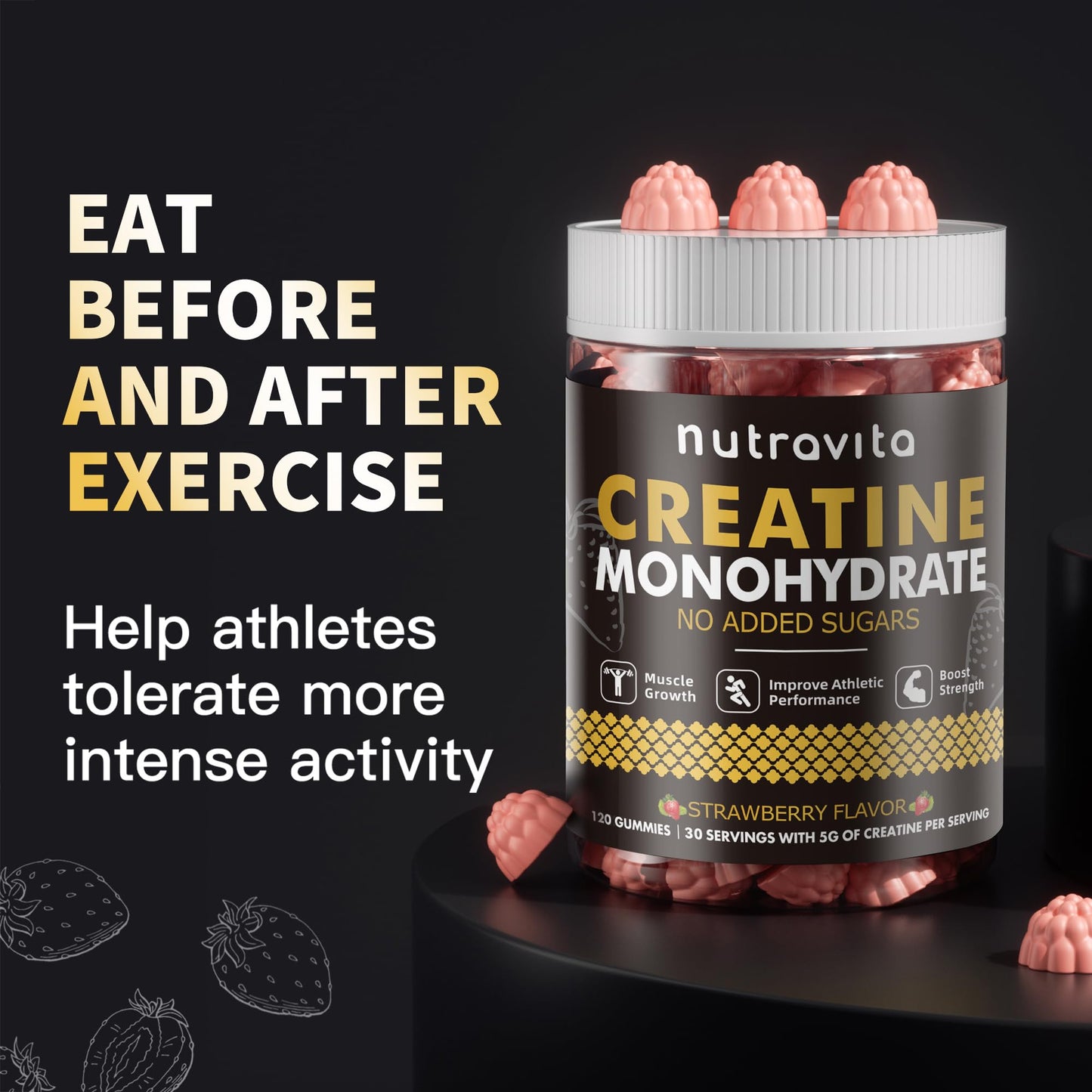 Nutravita NSF Certified Creatine Gummy - Creatine Monohydrate Gummies for Men & Women-5g of Creatine Monohydrate per Serving - Sugar Free, - Maple Wellness Supplements