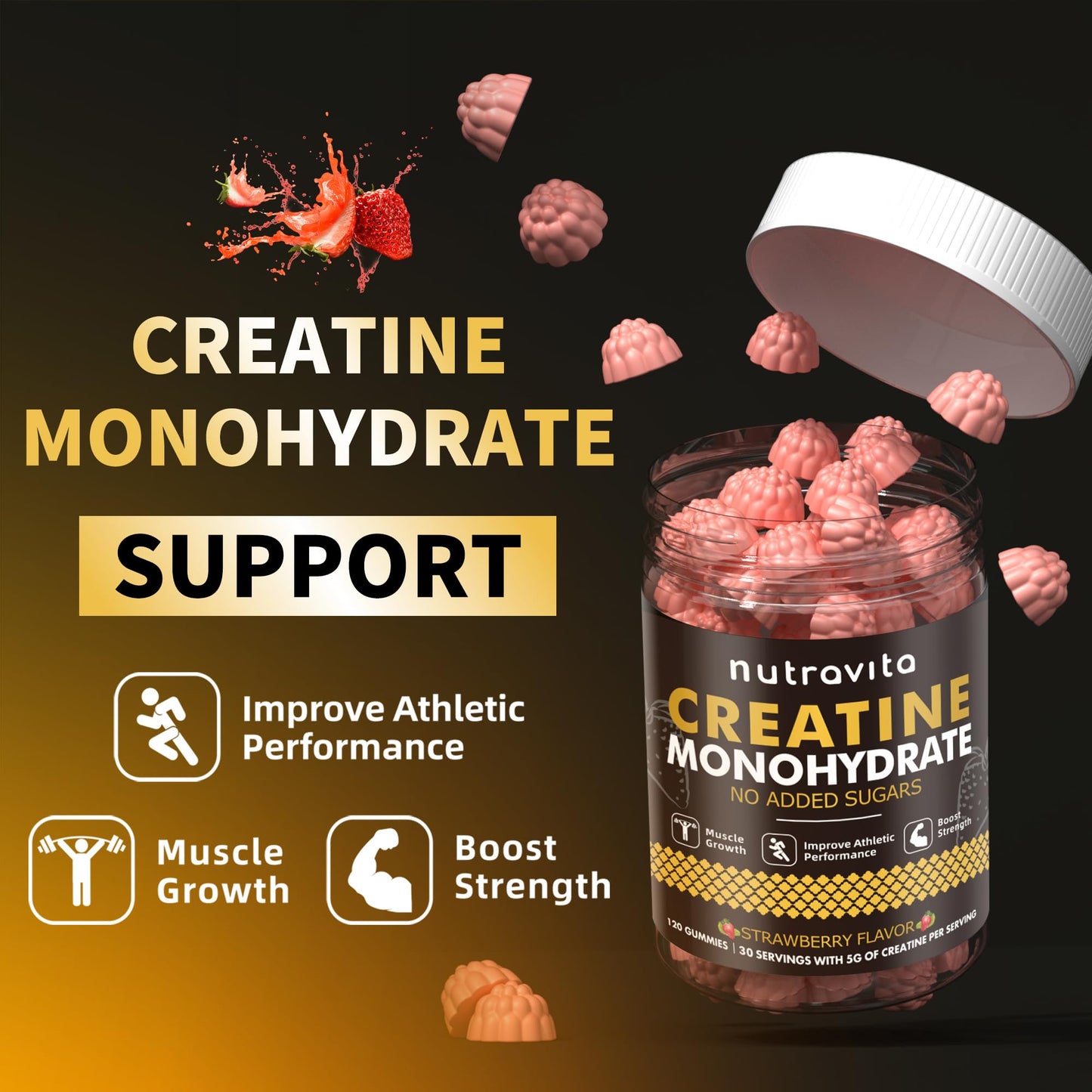 Nutravita NSF Certified Creatine Gummy - Creatine Monohydrate Gummies for Men & Women-5g of Creatine Monohydrate per Serving - Sugar Free, - Maple Wellness Supplements