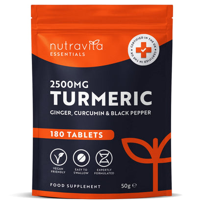 Nutravita Turmeric Tablets 2500mg with Black Pepper & Ginger - 180 High Strength Tumeric - Maple Wellness Supplements
