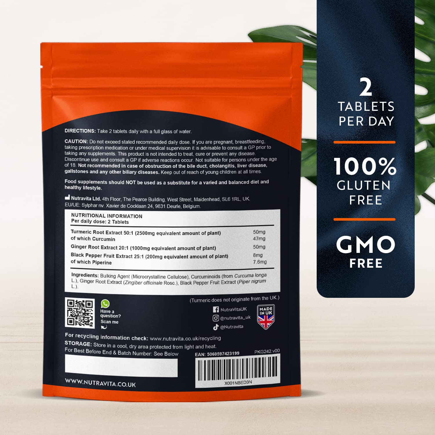 Nutravita Turmeric Tablets 2500mg with Black Pepper & Ginger - 180 High Strength Tumeric - Maple Wellness Supplements