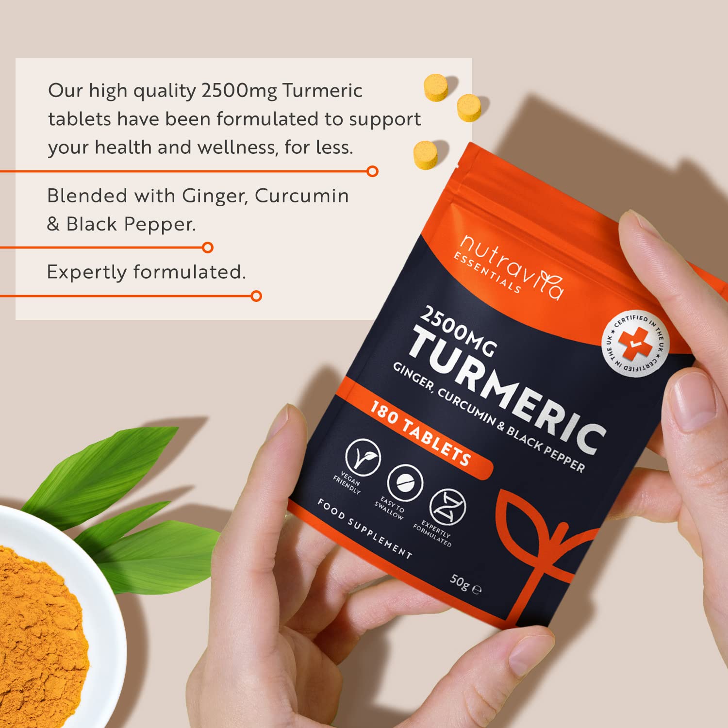 Nutravita Turmeric Tablets 2500mg with Black Pepper & Ginger - 180 High Strength Tumeric - Maple Wellness Supplements