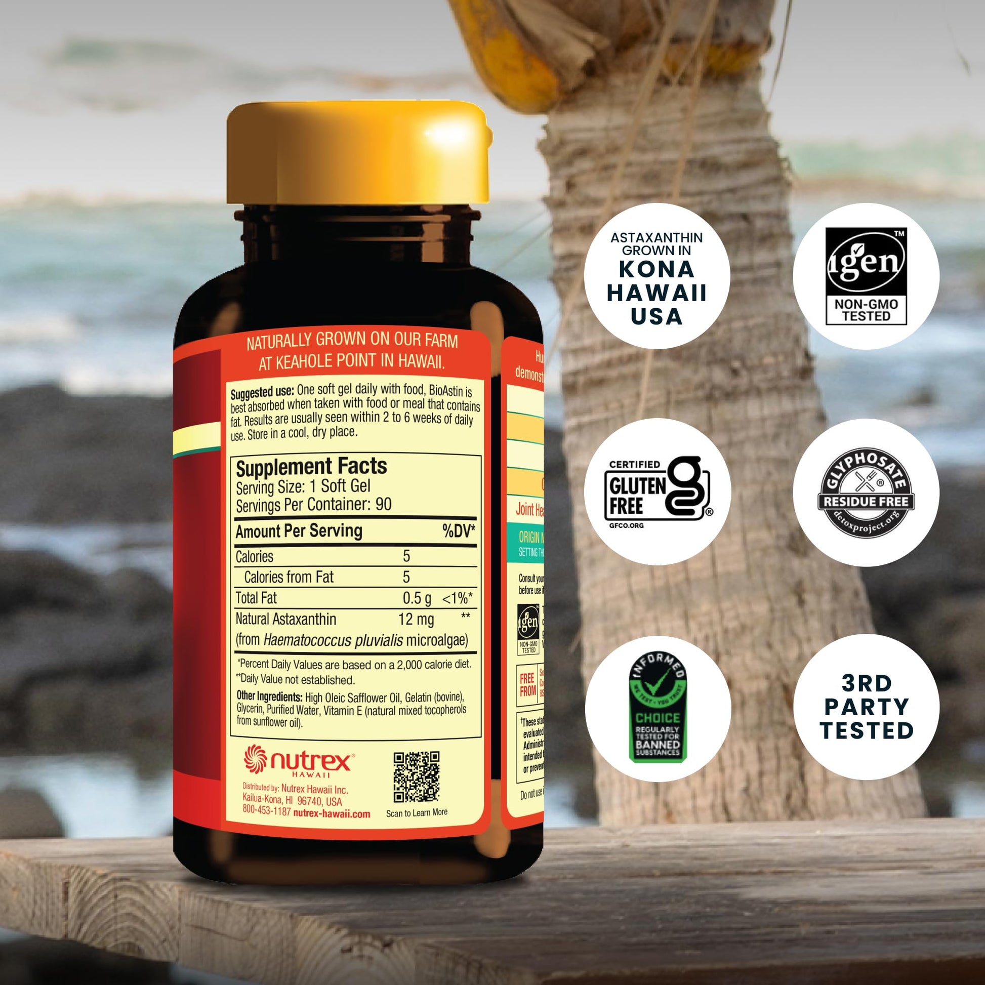 Nutrex Hawaii BioAstin Hawaiian Astaxanthin - 12mg, 90 Softgels - Farm-Direct Premium Antioxidant Supplement to Support Eye, Skin - Maple Wellness Supplements