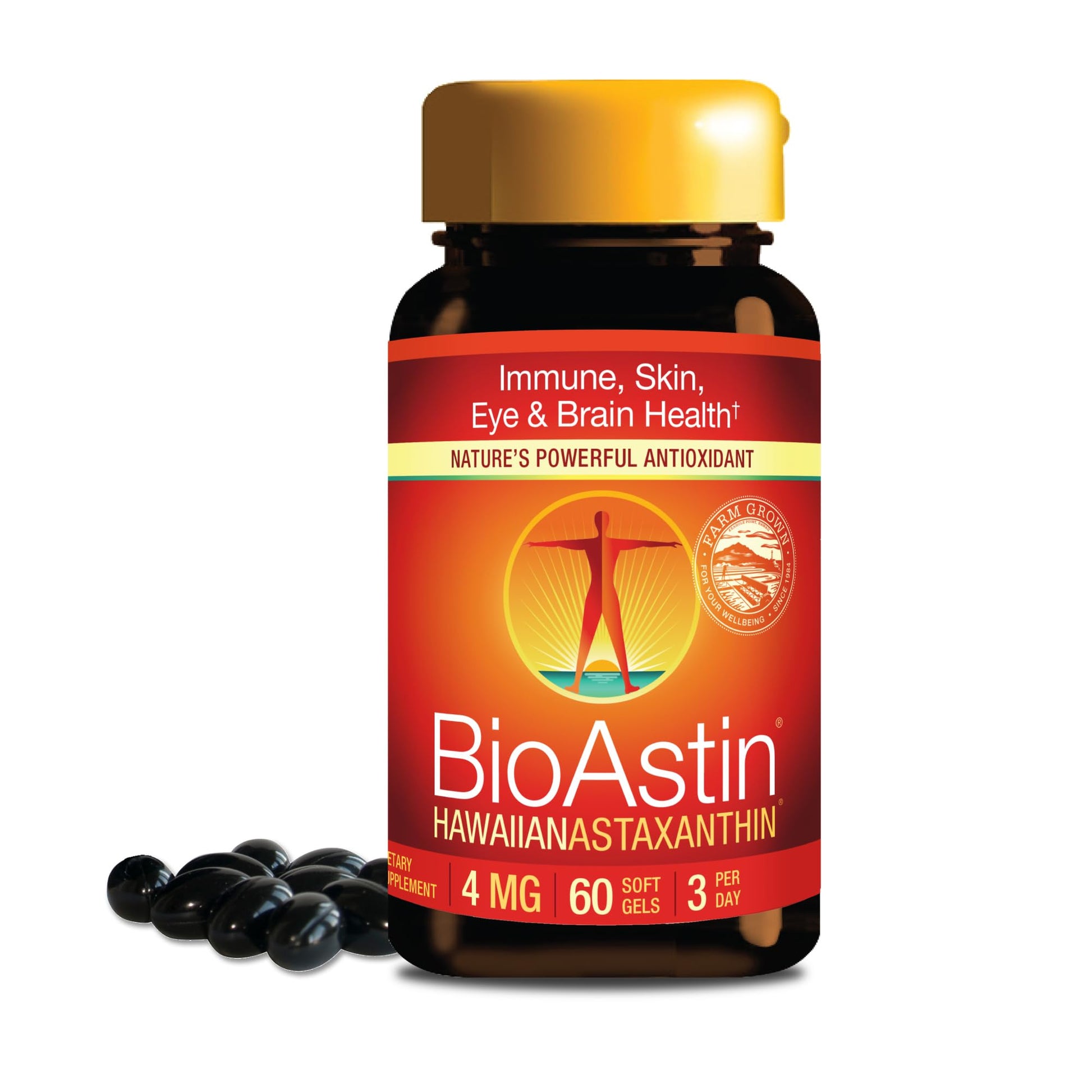 Nutrex Hawaii BioAstin Hawaiian Astaxanthin - 4mg, 60 Softgels - Farm-Direct Premium Antioxidant Supplement to Support Eye, Skin, Joint & Immune System Health - Non-GMO & Gluten-Free - Maple Wellness Supplements