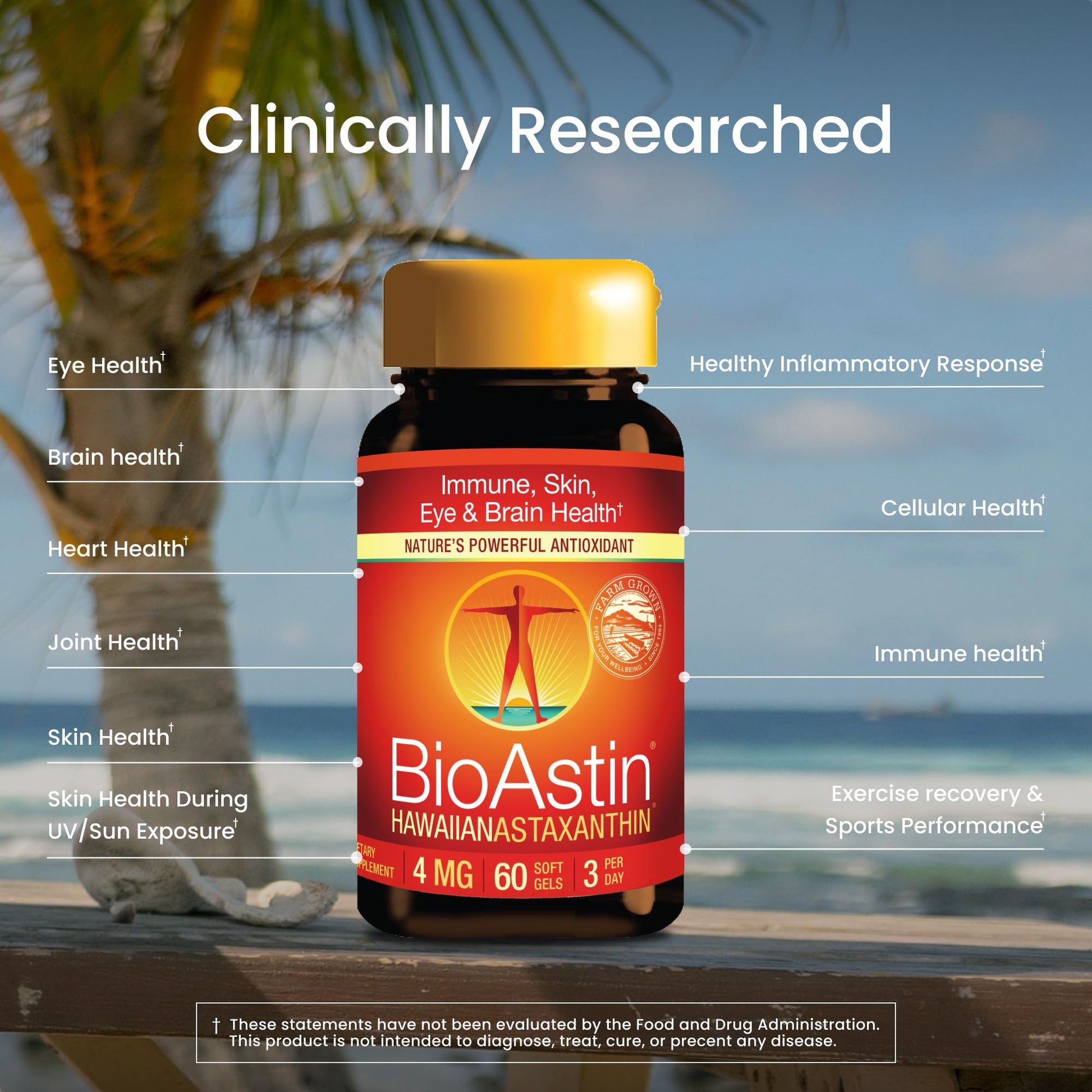 Nutrex Hawaii BioAstin Hawaiian Astaxanthin - 4mg, 60 Softgels - Farm-Direct Premium Antioxidant Supplement to Support Eye, Skin, Joint & Immune System Health - Non-GMO & Gluten-Free - Maple Wellness Supplements